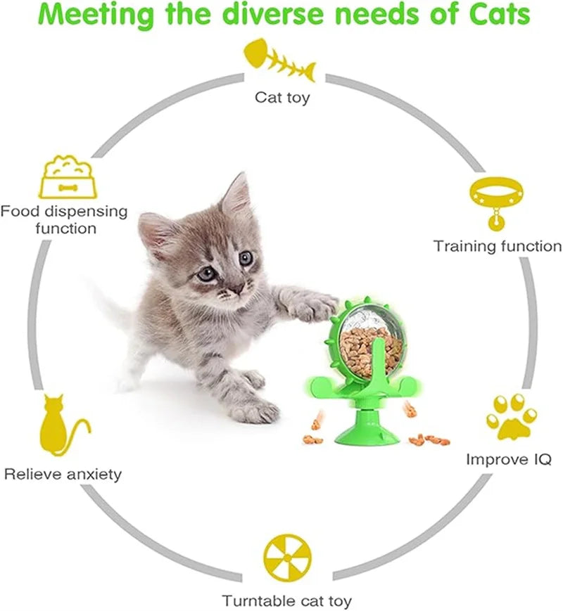 Cat Dog Treat Dispenser Toy - Cat Interactive Feeder Pet Food Toys Feeder 360° Degree Rotating Food Leakage Device Rotate