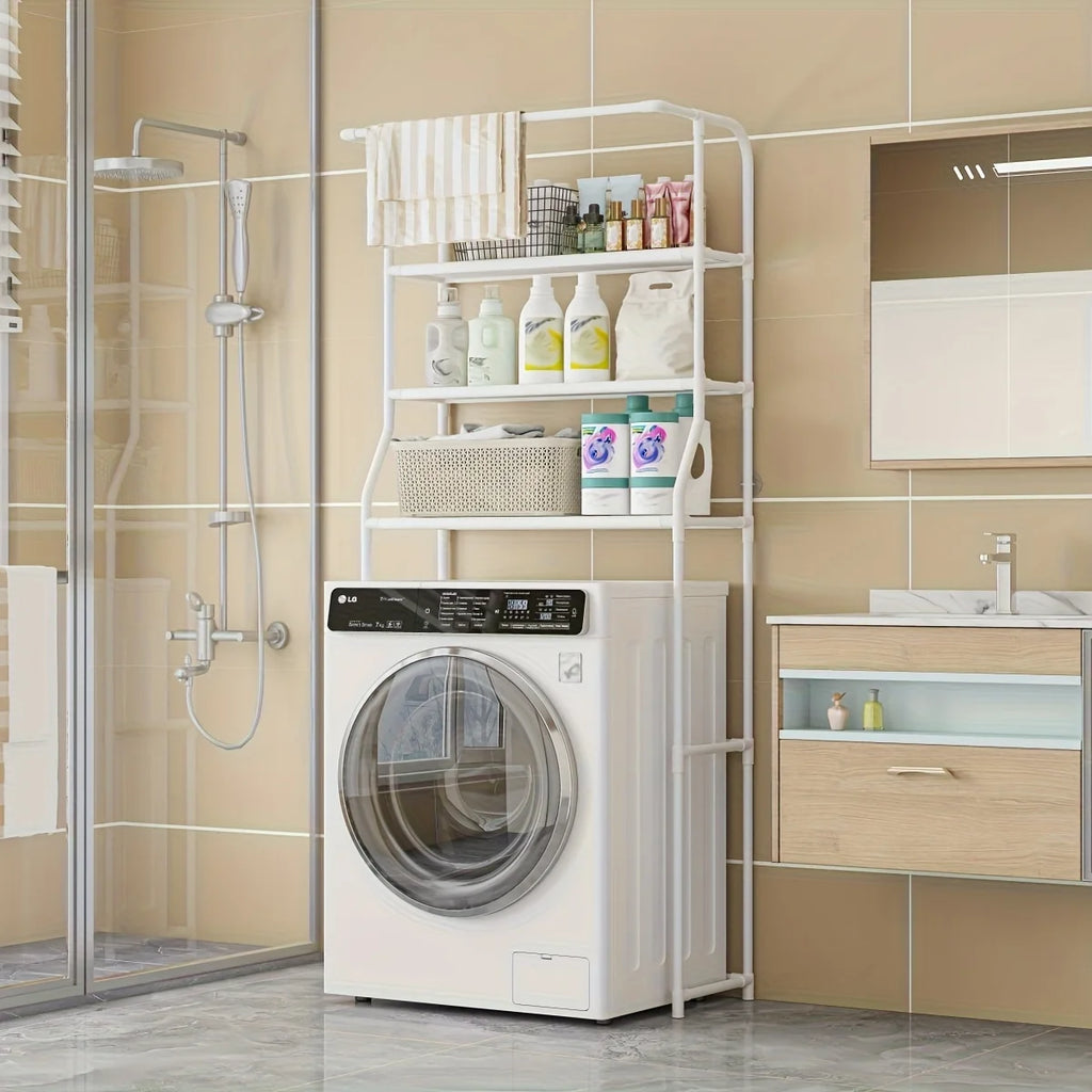 Bathroom Toilet Storage Rack, Balcony Washing Machine Shelf, Multi-Layer Metal Storage Rack with Toilet Paper Holder