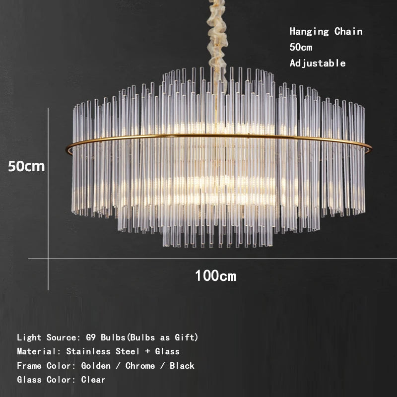 Living Room Ceiling Chandeliers Glass Rods Lamp Round Lighting Fixtures Modern Home Luxury Lustre Foyer Big Hanging Light Gold