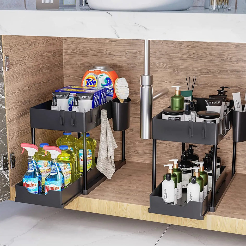 Kitchen countertop seasoning storage rack, double-layer pull-out removable storage rack under the sink