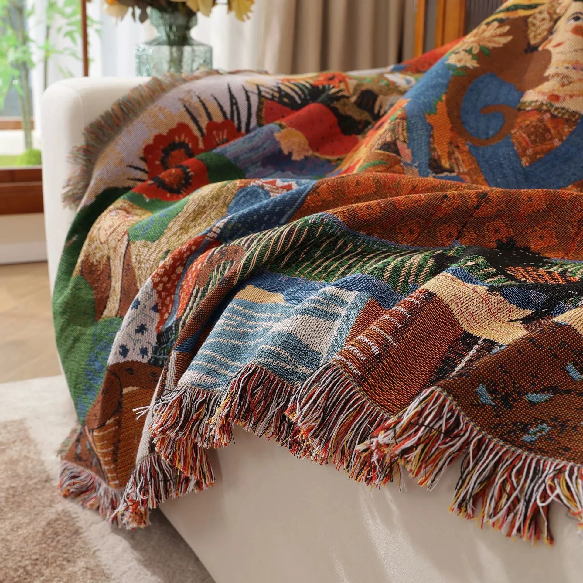 Nordic Style Artist Blankets for Beds Retro Art Bedroom Decoration Tapestry Leisure Ladies Picnic Blanket Outdoor Camping Mat