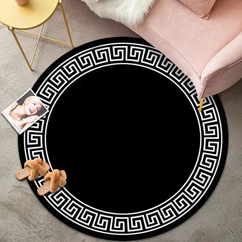 Luxury Classical Round Living Room Rug Simple Black White Bedroom Carpet Toilet Washroom Decoration Rugs Comfortable Floor Mats