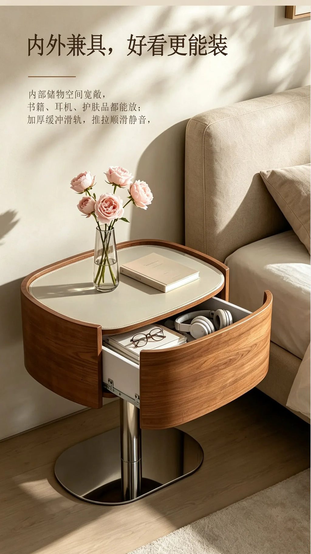 Space Saving Bedside Table Elegant Luxury Glamour Unique Side Table Storage Drawers Trendy Table De Chevet Bedroom Furniture