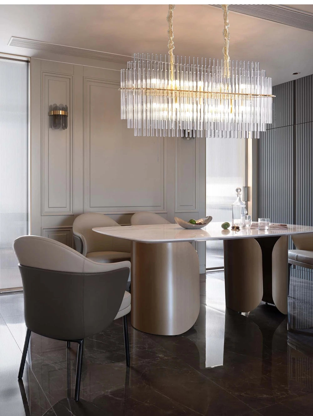 Living Room Ceiling Chandeliers Glass Rods Lamp Round Lighting Fixtures Modern Home Luxury Lustre Foyer Big Hanging Light Gold