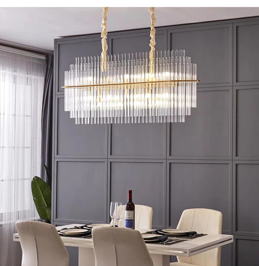 Living Room Ceiling Chandeliers Glass Rods Lamp Round Lighting Fixtures Modern Home Luxury Lustre Foyer Big Hanging Light Gold