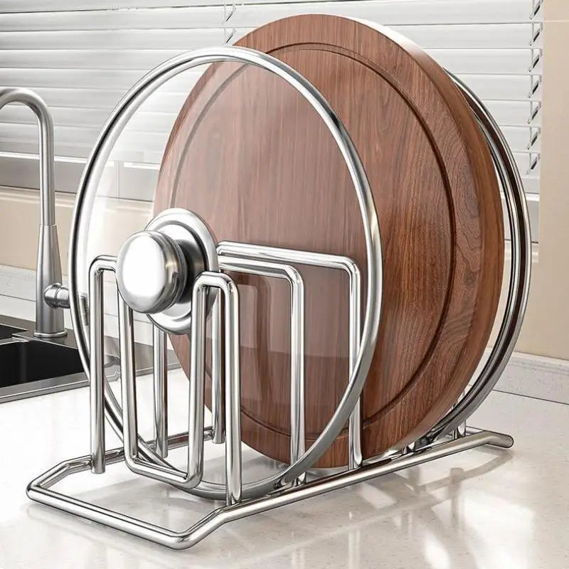 Kitchen Storage Solution Rustproof Pot Lid Rack Stainless Steel Rack Home Multifunctional Chopping Board Organizer