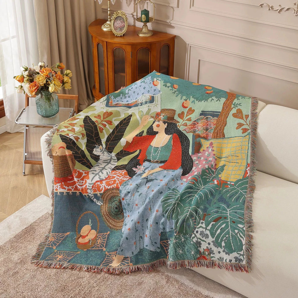 Nordic Style Artist Blankets for Beds Retro Art Bedroom Decoration Tapestry Leisure Ladies Picnic Blanket Outdoor Camping Mat