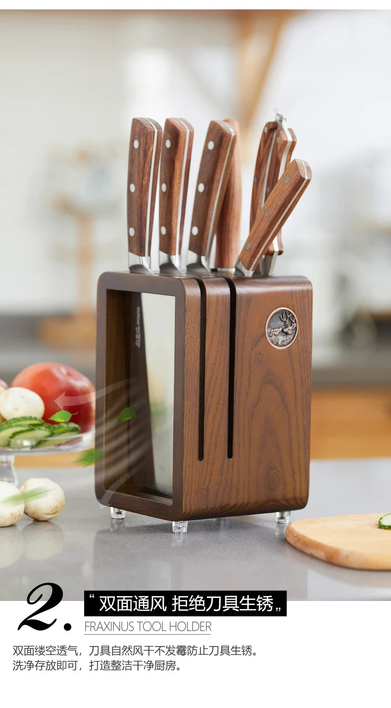 Kitchen countertop solid wood knife storage rack Household knife base Ventilation mould proof drainage knife rack knife case