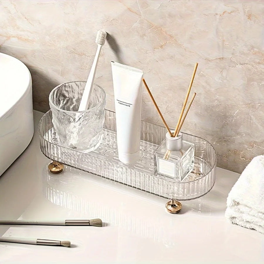 Bathroom Vanity Tray, Acrylic Makeup Perfume Organizer for Dresser, Decorative Organizer Countertop for Skincares, Cosmetics