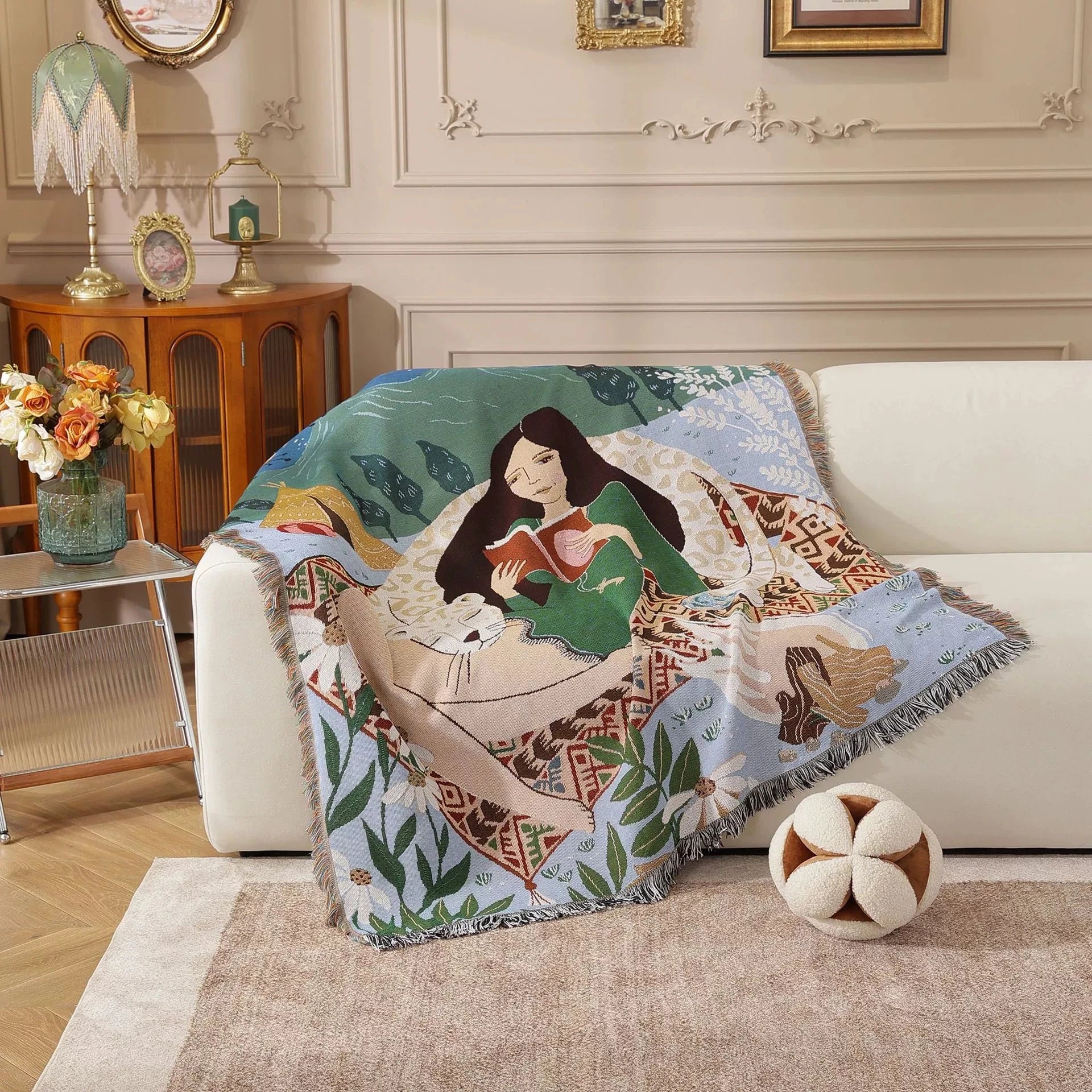 Nordic Style Artist Blankets for Beds Retro Art Bedroom Decoration Tapestry Leisure Ladies Picnic Blanket Outdoor Camping Mat