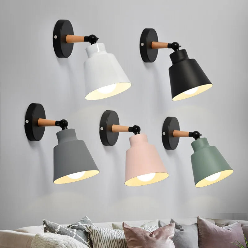 Nordic solid wood bedroom wall lamp modern minimalist Macaron LED wall lamp creative living room corridor bedside wall lamp