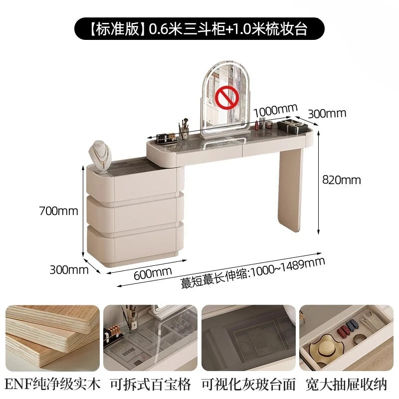 Bedroom integrated very narrow flip retractable storage cream wind French bedside cabinet