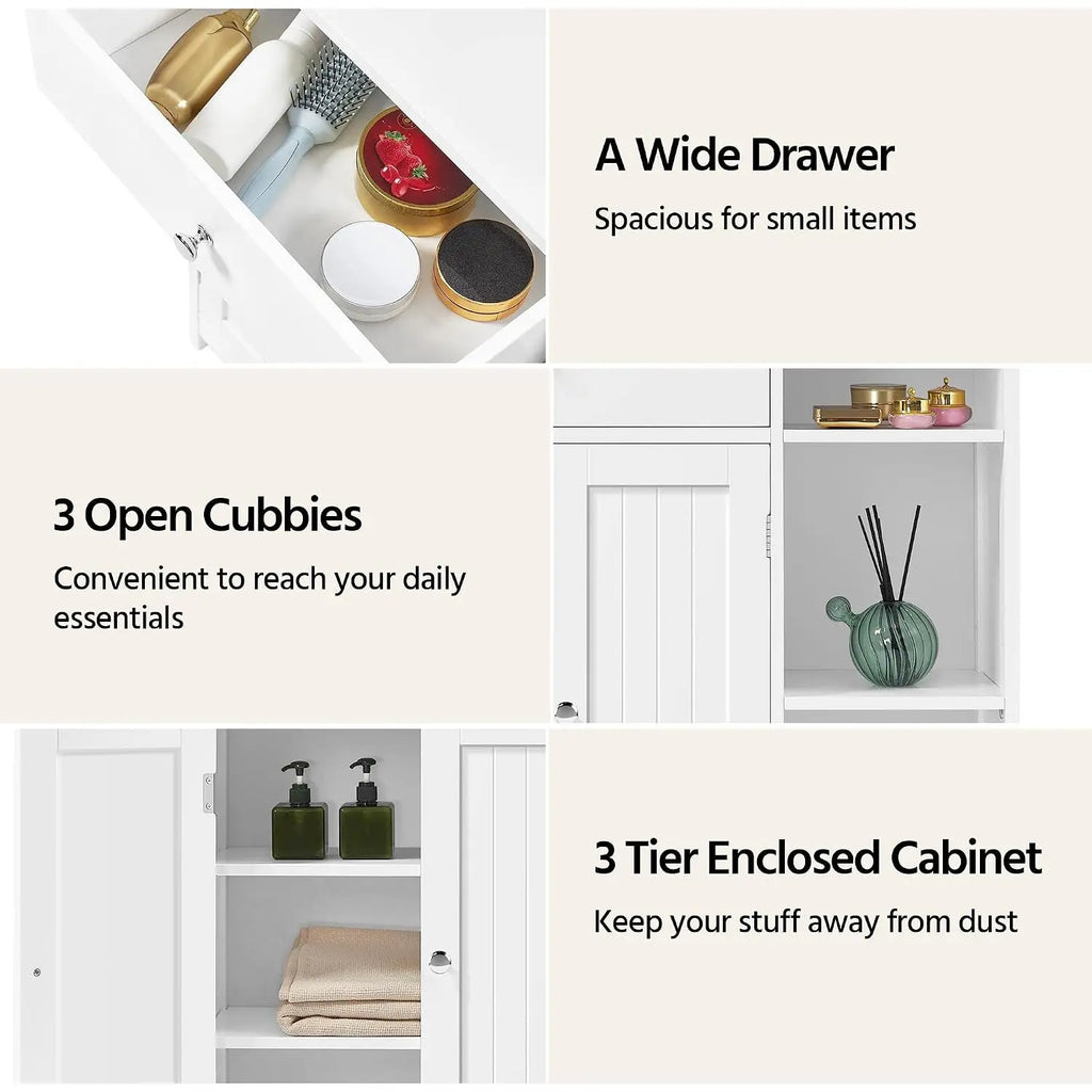 Bathroom Storage Cabinet with Drawer and 2 Beadboard Doors, White | Freestanding Floor Cabinet for Towels and, Customized
