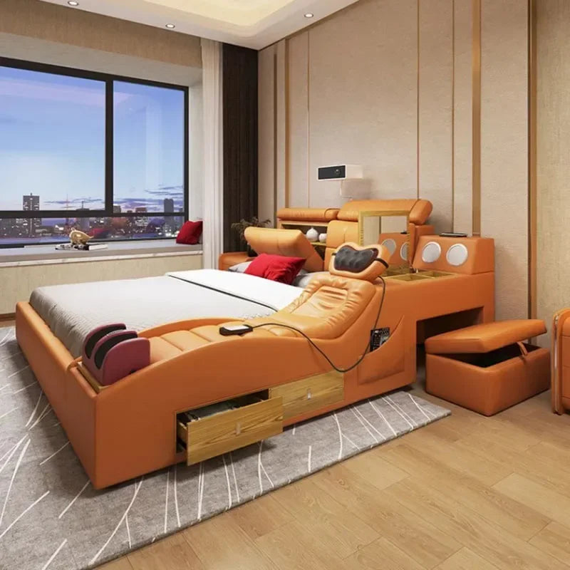 Master Girl Bedroom Double Bed Unique Queen Size Smart Multifunctional Double Bed Salon Modern Cama Matrimonial Room Furniture