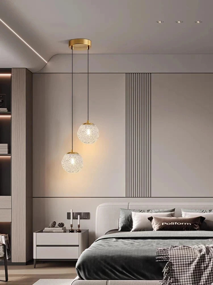American Modern Retro Dining Room Bedroom Long Line Chandelier Water Ripple Glass Lampshade Lighting E27 Warm Decorative Lamp