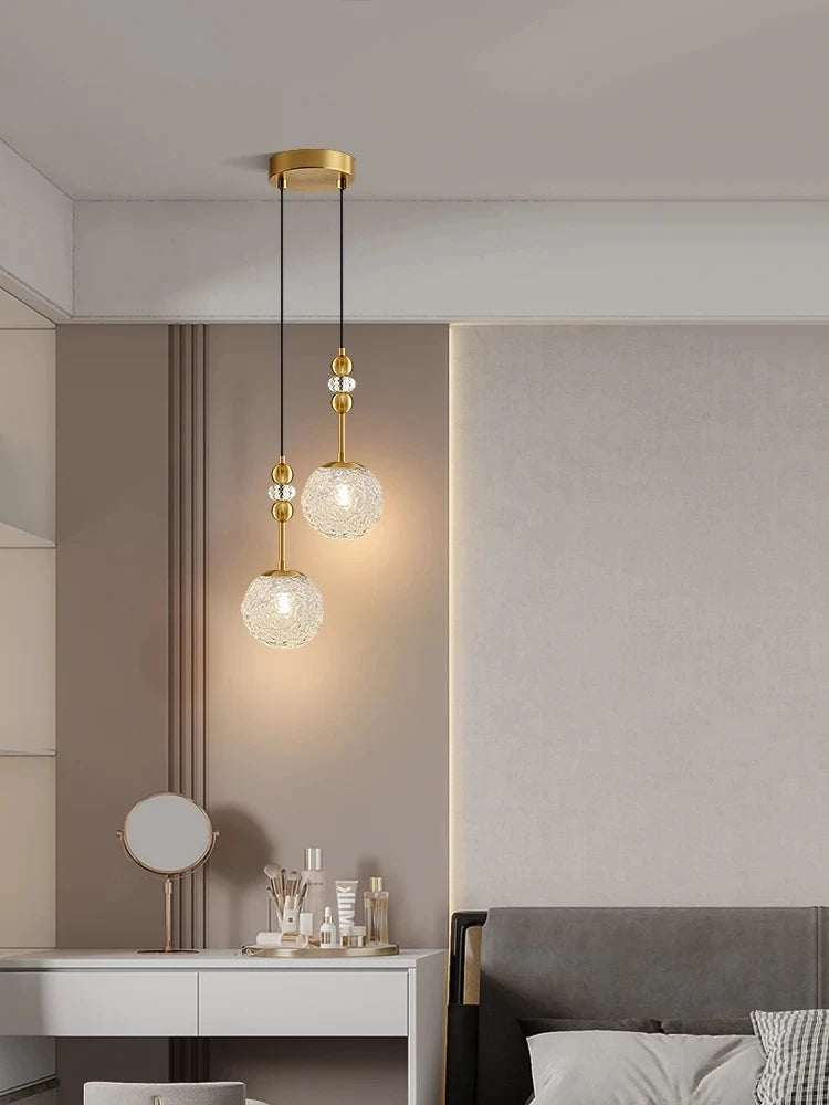 American Modern Retro Dining Room Bedroom Long Line Chandelier Water Ripple Glass Lampshade Lighting E27 Warm Decorative Lamp