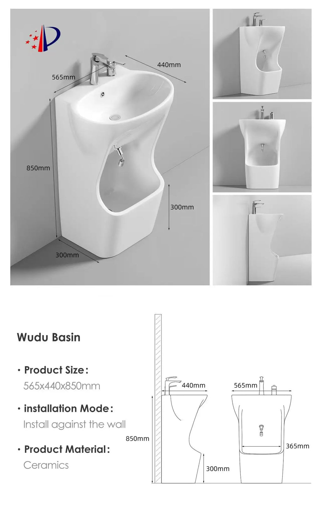 Bathroom Sinks,Double Level Porcelain Wudu Sink,Foot Wash Basin Ablution,Ceramic,mop Sink,Indoor and Outdoor