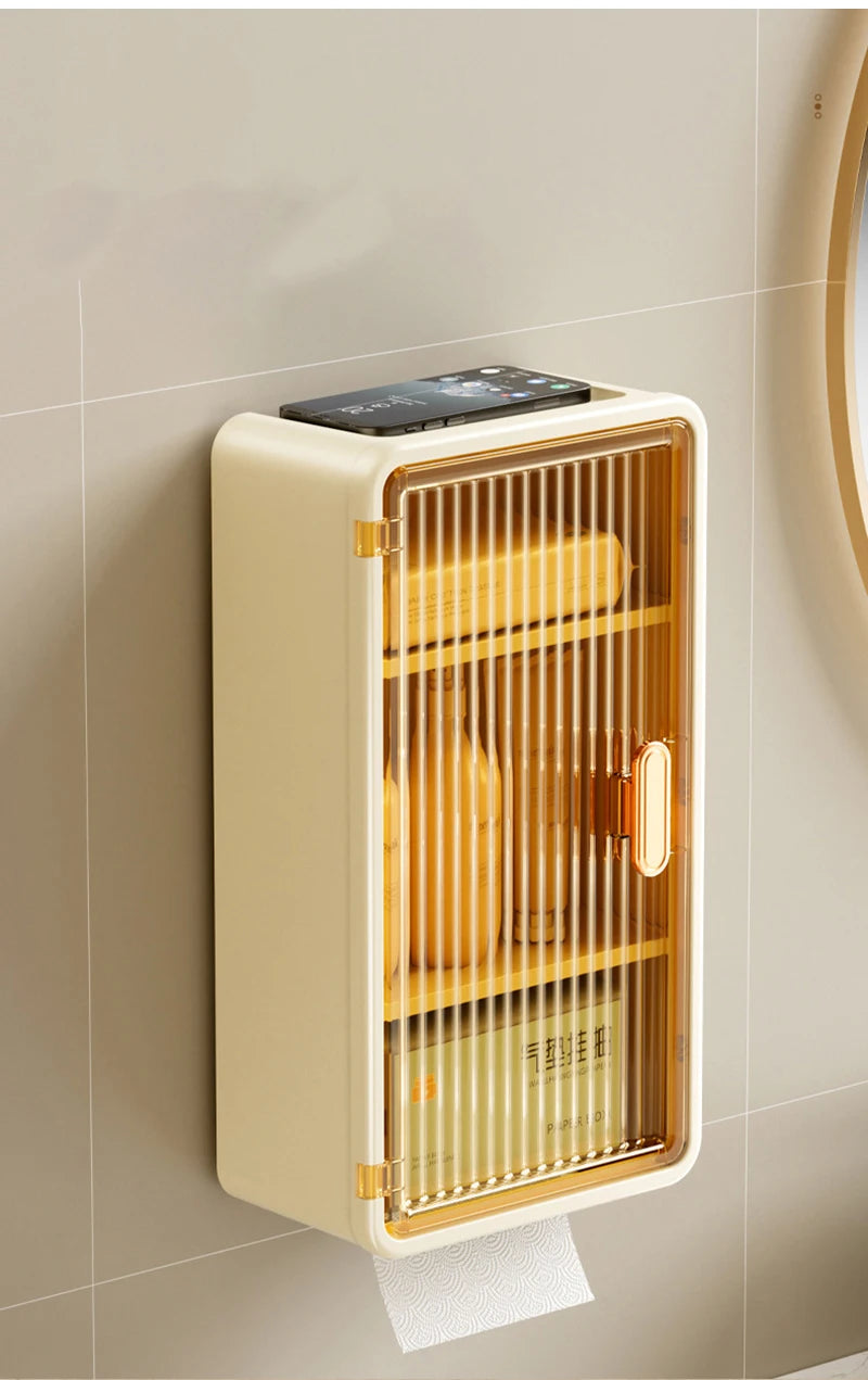 Bathroom Shelf Wall Mounted Waterproof Tissue Box Multifunctional Storage Rack for Toiletries Storage Box Shampoo Organizer