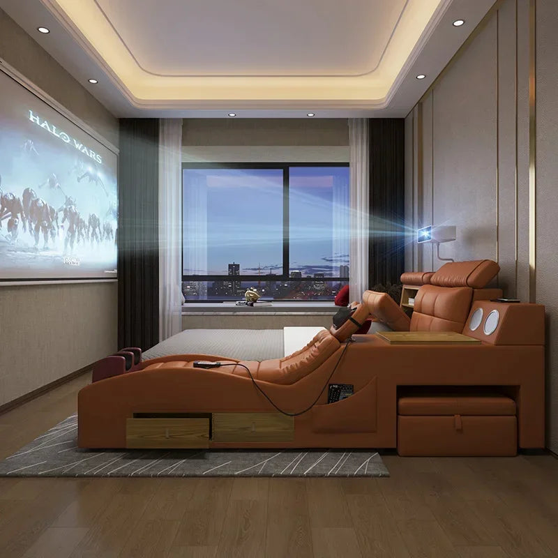 Master Girl Bedroom Double Bed Unique Queen Size Smart Multifunctional Double Bed Salon Modern Cama Matrimonial Room Furniture