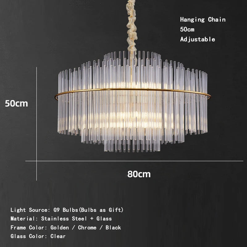 Living Room Ceiling Chandeliers Glass Rods Lamp Round Lighting Fixtures Modern Home Luxury Lustre Foyer Big Hanging Light Gold