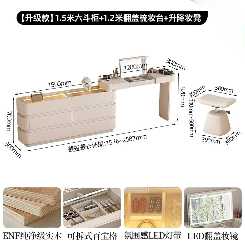 Bedroom integrated very narrow flip retractable storage cream wind French bedside cabinet