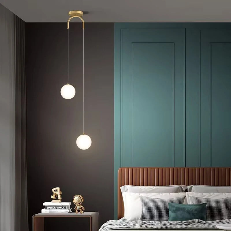 Bedroom Bedside Hanging Pendant Lamp Glass Ball LED Chandelier Lighting Ceiling Modern Interior Home Decor Lights Dining Kitchen
