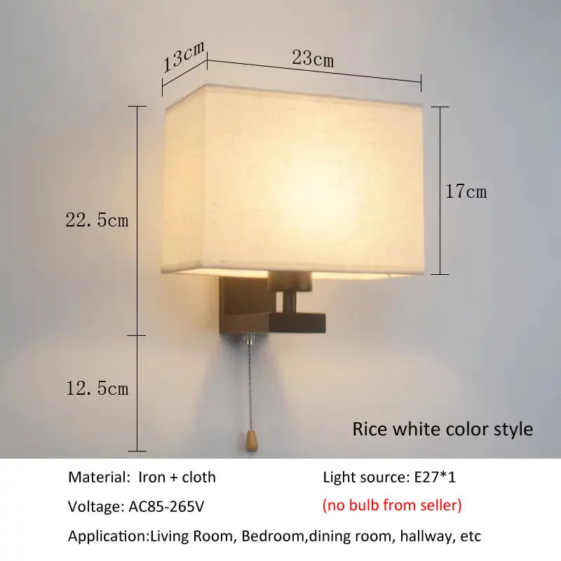 Bedroom Wall Lamp Fabric New Chinese Bedside Lamp Modern Simple Corridor Hotel Room With Cable Switch Light European Wall Sconce