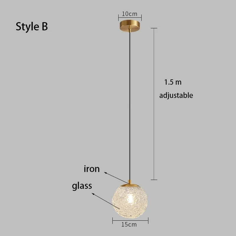 American Modern Retro Dining Room Bedroom Long Line Chandelier Water Ripple Glass Lampshade Lighting E27 Warm Decorative Lamp