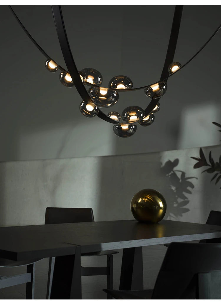 Modern Minimalist Living Room Belt Ceiling Chandelier Creative Villa Restaurant Bar Designer Leather Home Decorative Lights