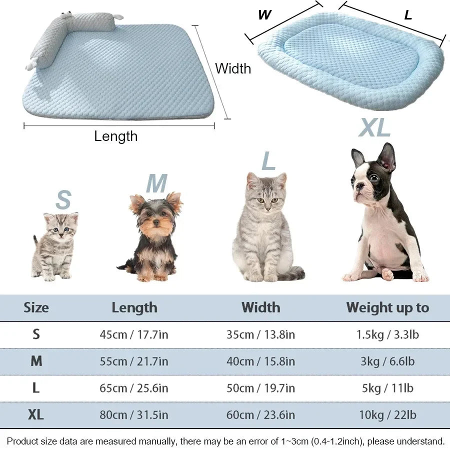 Dog Cooling Bed Mat Big Eyed Monster Cartoon Breathable Soft Ice Silk Sleeping Pad for Cat Moistureproof Cushion Matress Nonslip