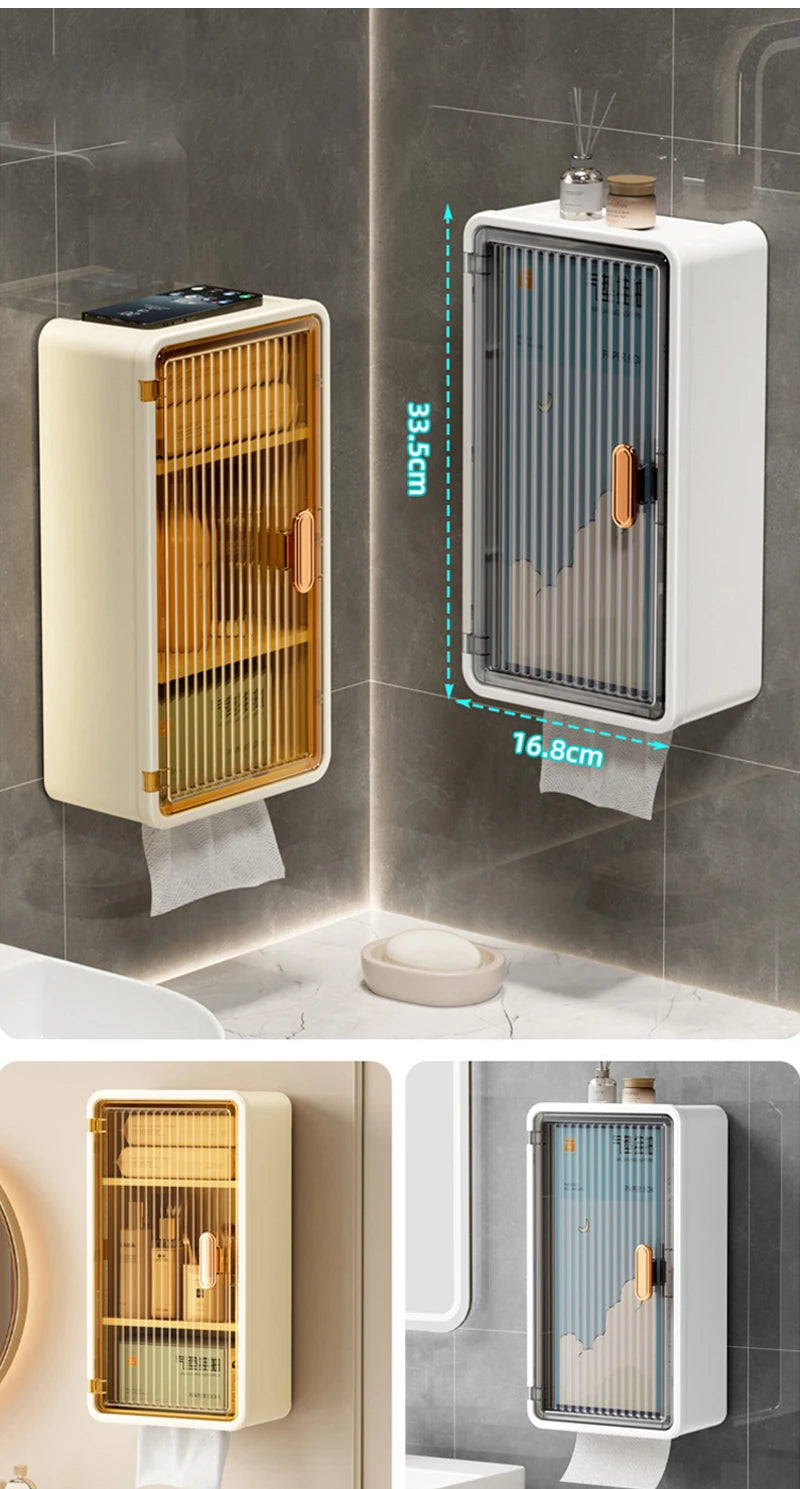 Bathroom Shelf Wall Mounted Waterproof Tissue Box Multifunctional Storage Rack for Toiletries Storage Box Shampoo Organizer