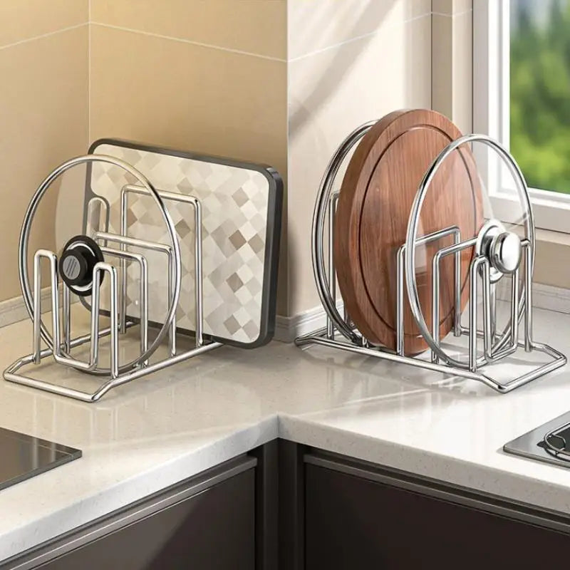 Kitchen Storage Solution Rustproof Pot Lid Rack Stainless Steel Rack Home Multifunctional Chopping Board Organizer