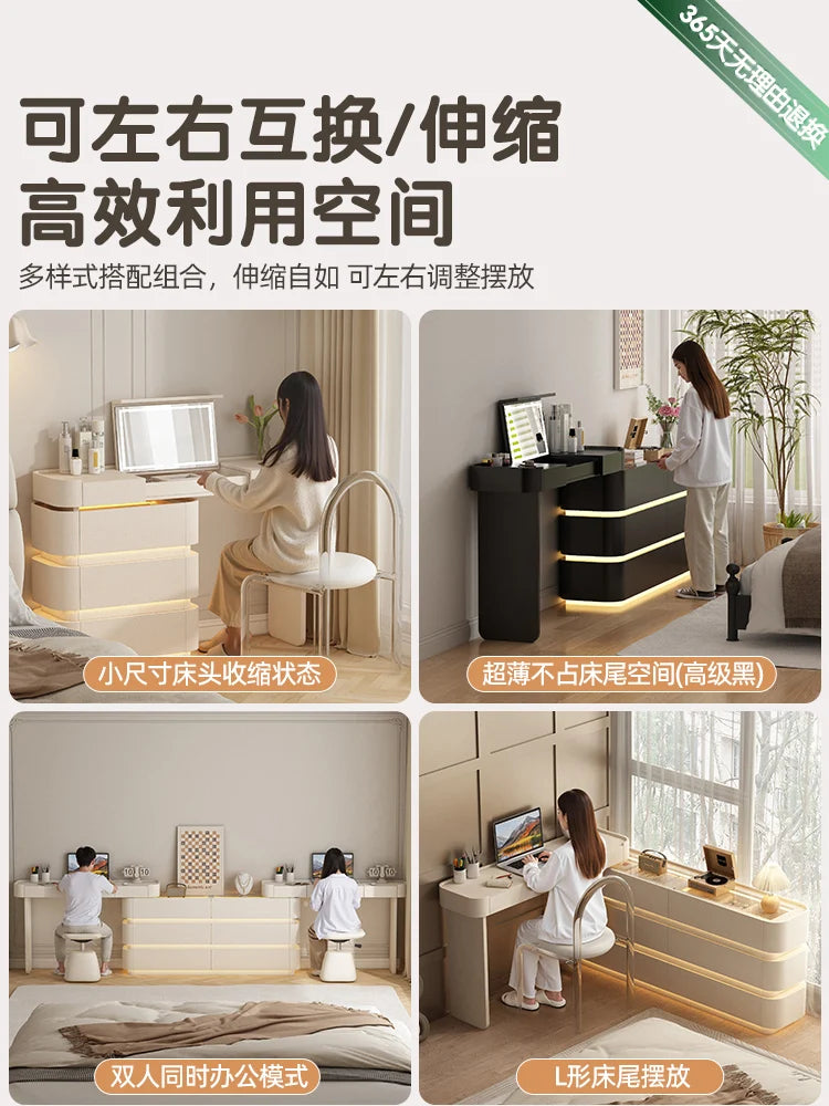 Bedroom integrated very narrow flip retractable storage cream wind French bedside cabinet