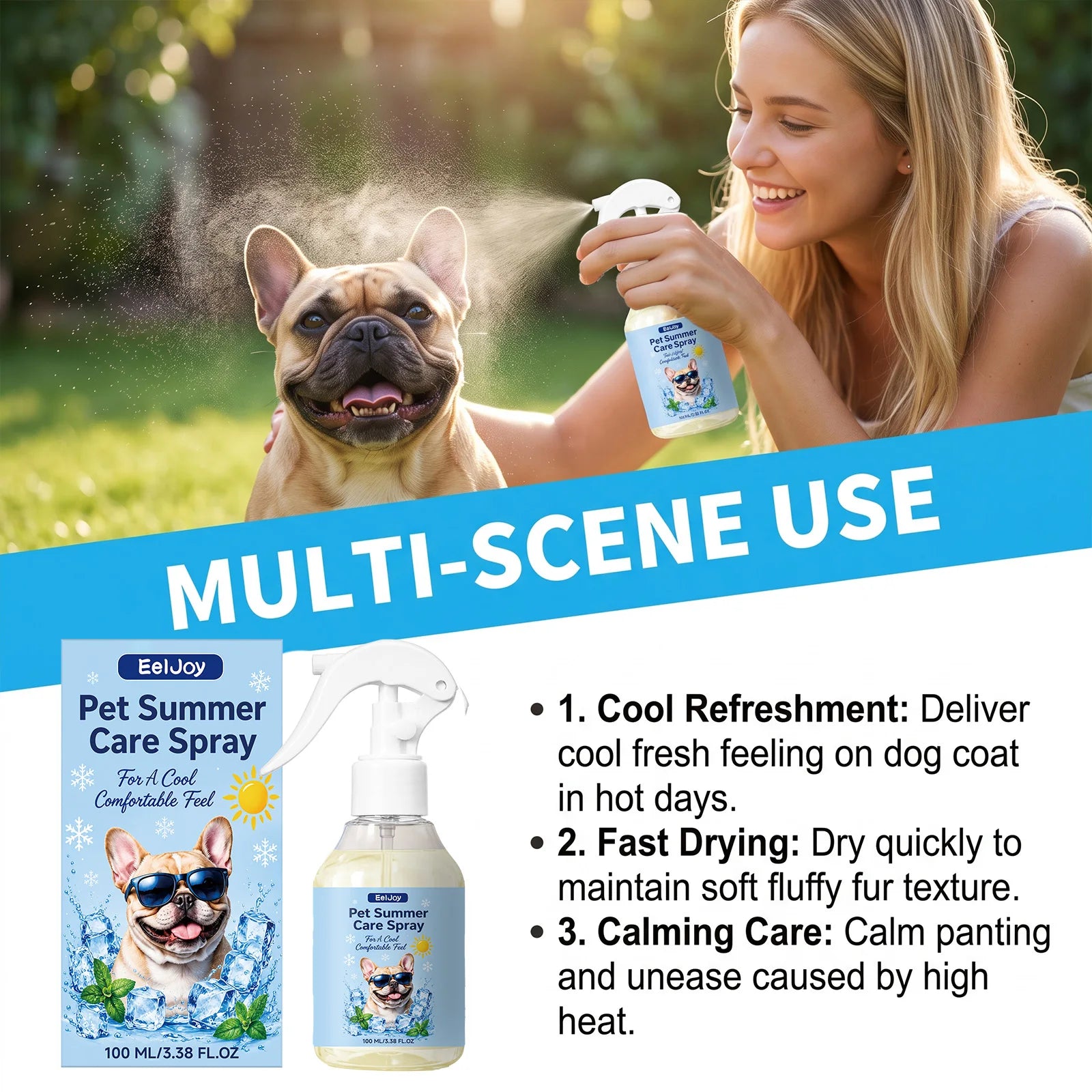 Pet Summer Cooling Spray Gentle Instant Heat Relief Refreshing Mist Waterless Portable Outdoor Quick Cooling Pet Care Supplies