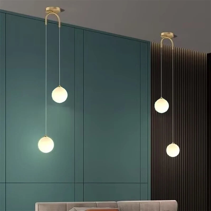 Bedroom Bedside Hanging Pendant Lamp Glass Ball LED Chandelier Lighting Ceiling Modern Interior Home Decor Lights Dining Kitchen