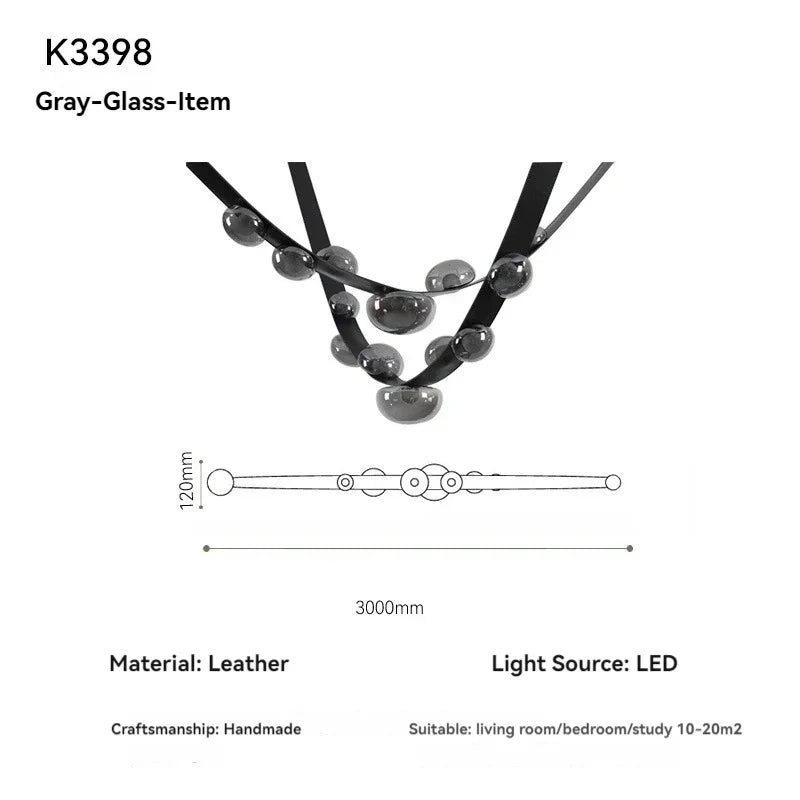 Modern Minimalist Living Room Belt Ceiling Chandelier Creative Villa Restaurant Bar Designer Leather Home Decorative Lights