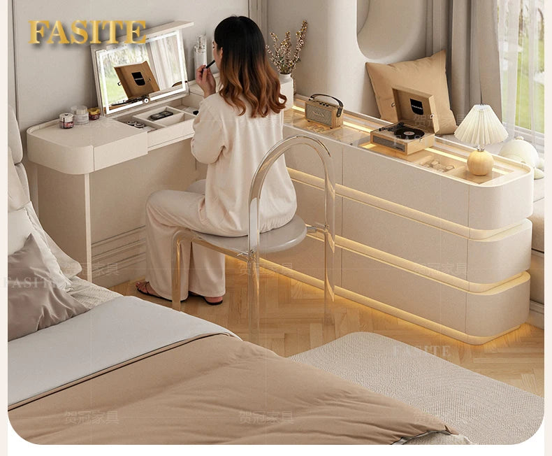 Bedroom integrated very narrow flip retractable storage cream wind French bedside cabinet