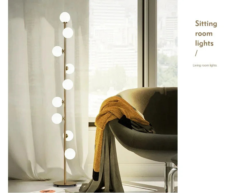 Living room Floor Lamp Magic Beans Glass Round Ball Bedside Standing Light H165cm 9 Heads Lighting Fixture for Home Indoor Decor
