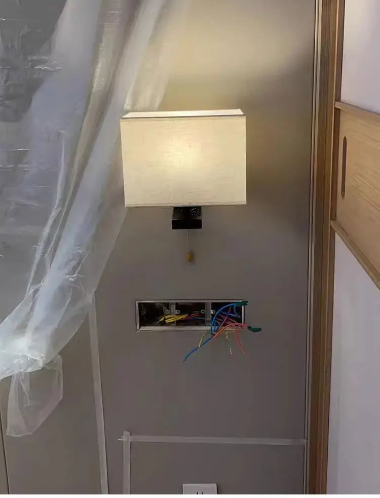 Bedroom Wall Lamp Fabric New Chinese Bedside Lamp Modern Simple Corridor Hotel Room With Cable Switch Light European Wall Sconce