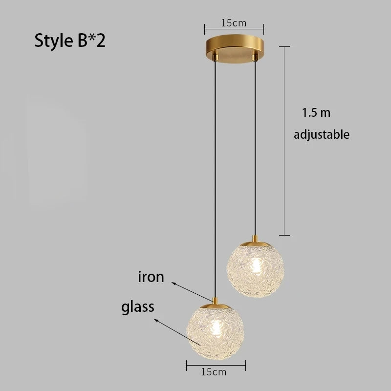 American Modern Retro Dining Room Bedroom Long Line Chandelier Water Ripple Glass Lampshade Lighting E27 Warm Decorative Lamp