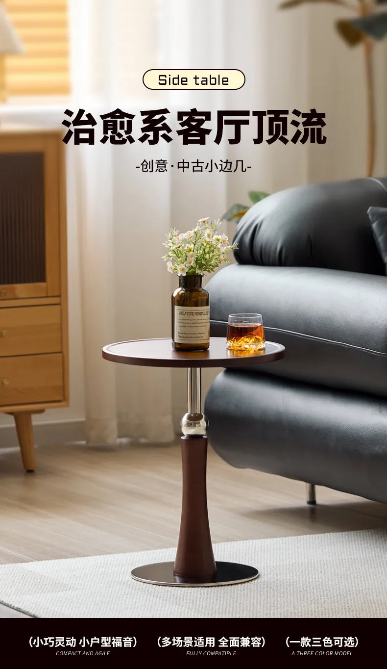 Living Room Sofa Solid Wood Edge Few Designer Light Side Table Luxury Stainless Steel Base Simple Round Small Coffee End Tables