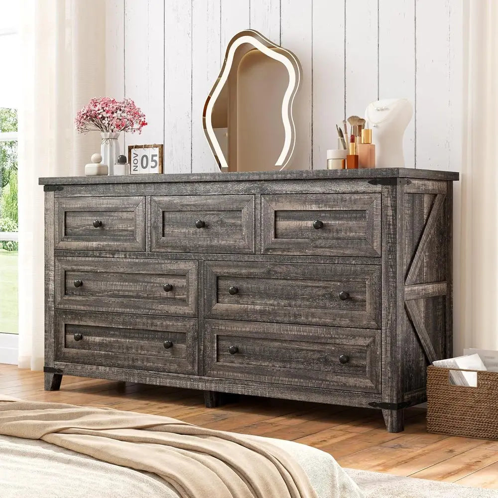armhouse Drer or Bedroom, 7 Der Drer with Barn Door | Wood Rustic Chest o Ders with Vintage Emed Teture or Hallway Living Room,