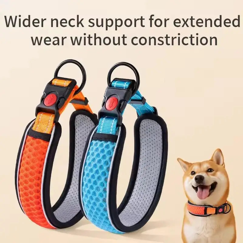 Dog Collar, Adjustable Soft Pet Collar with Escape-Proof Locking Buckle, Breathable Honeycomb Net Design for Small Large Dogs