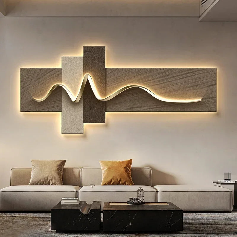 Living room decoration painting LED ambient wall light painting modern luxury sofa background wall, minimalist hanging painting