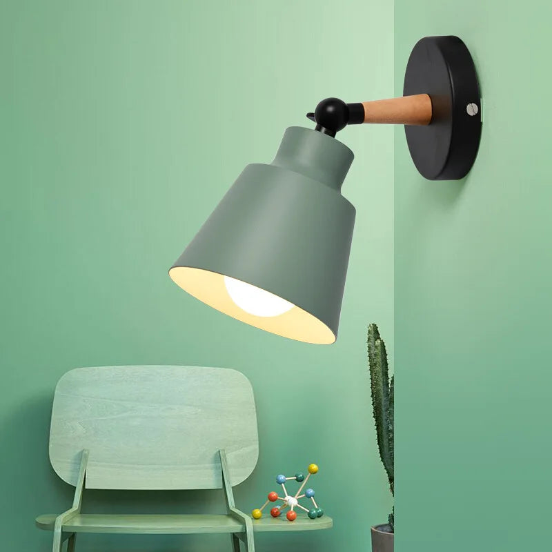Nordic solid wood bedroom wall lamp modern minimalist Macaron LED wall lamp creative living room corridor bedside wall lamp