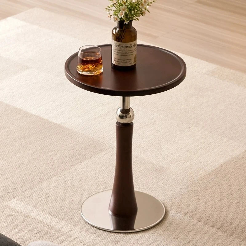 Living Room Sofa Solid Wood Edge Few Designer Light Side Table Luxury Stainless Steel Base Simple Round Small Coffee End Tables