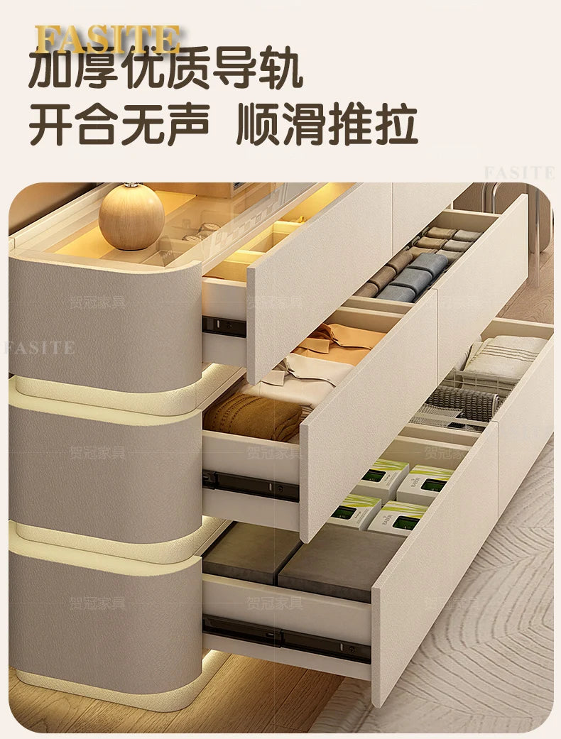 Bedroom integrated very narrow flip retractable storage cream wind French bedside cabinet