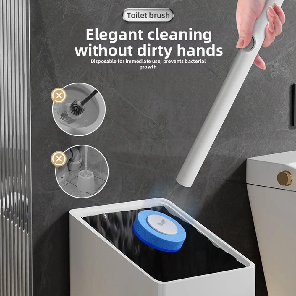 Bathroom Cleaning Kit with Disposable Toilet Brush Wall Mounted No Drill Installation and Built in Cleaning Solution