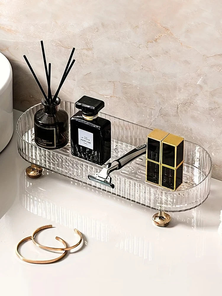 Bathroom Vanity Tray, Acrylic Makeup Perfume Organizer for Dresser, Decorative Organizer Countertop for Skincares, Cosmetics