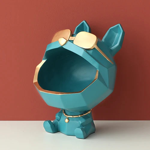 Dog Resin Sculpture Cool Dog Big Mouth Animal Statue for Decor with Storage Box for Key Holder Dog Figurine Ornament Decor Gift